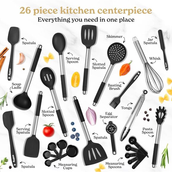 Smirly Silicone Utensils Set with Holder Kitchen Tools for Nonstick Cookware - Picture 14 of 16